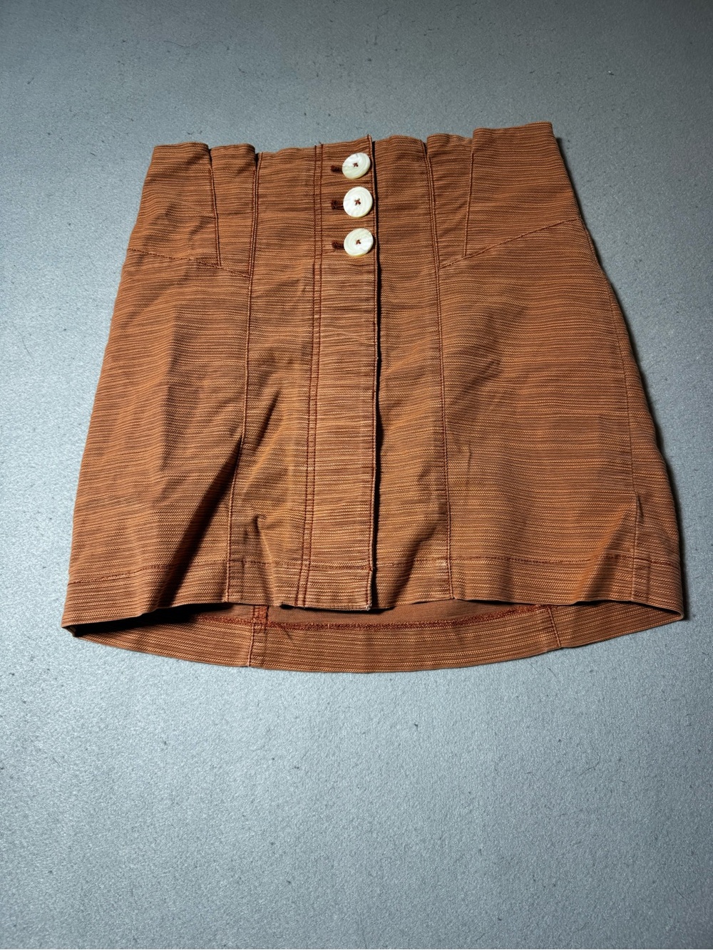 Free People High-Waist Rust Mini Skirt with Button Front and Flex Waist Size 10